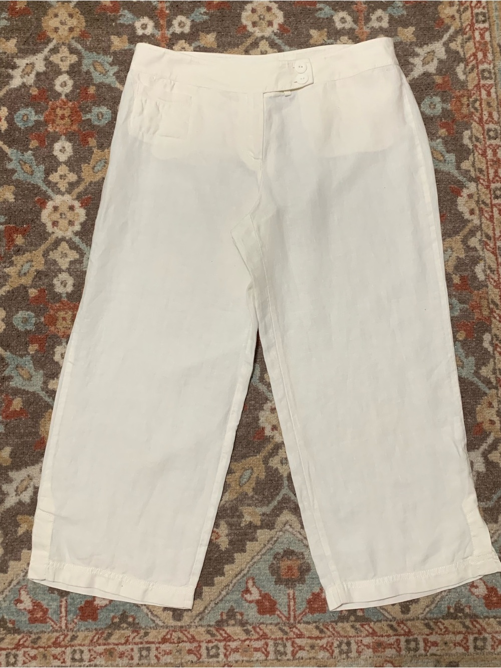 Eileen Fisher Linen Wide Leg Crop Pants Off White Medium